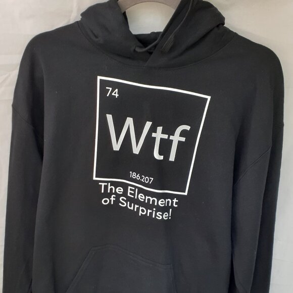 New Medium WTF The Surprise Element Black Pullover Hoodie - Picture 1 of 7
